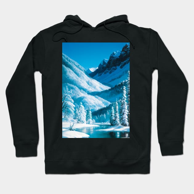 Snowy Alpine River in Winter Hoodie by CursedContent